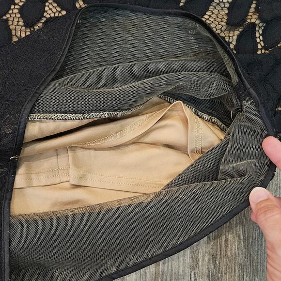 Tadashi Shoji Nemuro Dress Womens 8 Black Nude Lace Sheath Cocktail Evening - Picture 9 of 15